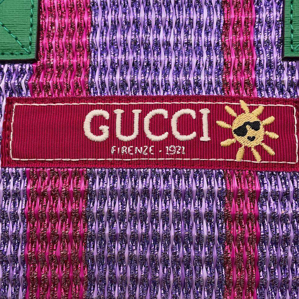 GUCCI Cherie Kids Tote Bag Green/Purple 605831 CanvasTrim Raffia-like fabric