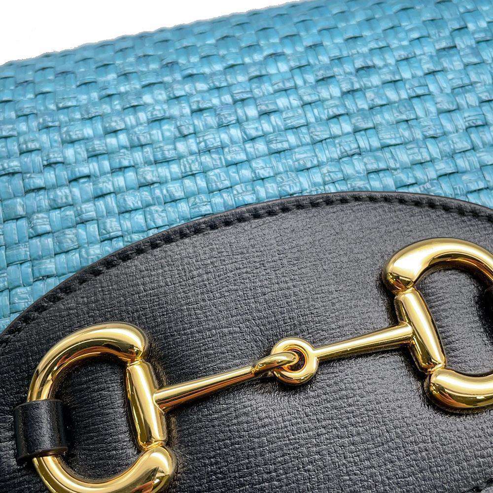 GUCCI Horsebit ChainShoulder Bag Blue 655667 Straw