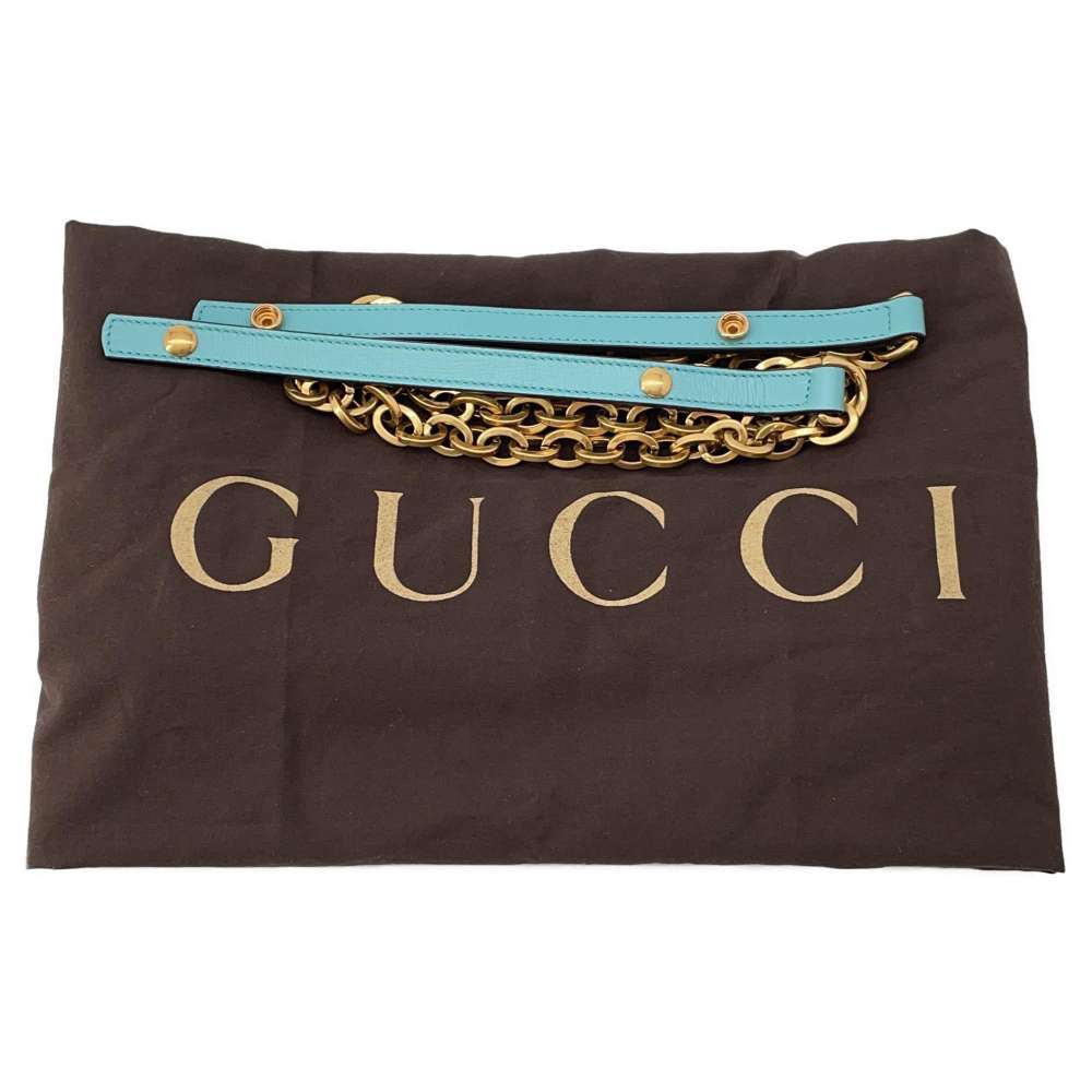 GUCCI Horsebit ChainShoulder Bag Blue 655667 Straw