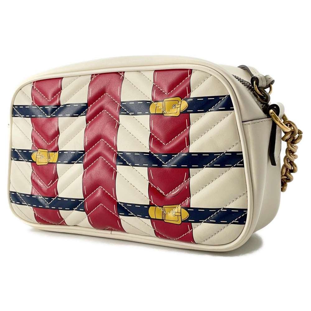 GUCCI GG Marmont Quilted Small Shoulder Bag Ivory/Red 447632 Leather