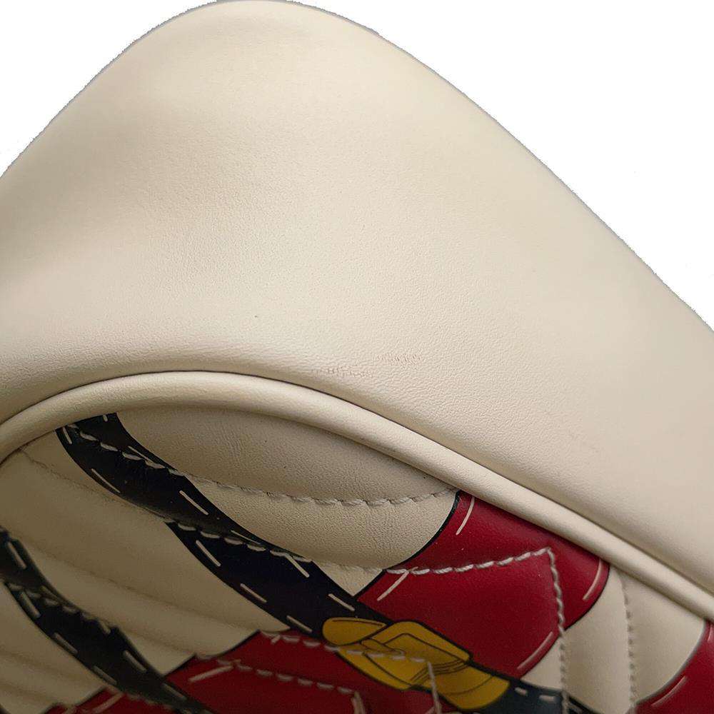 GUCCI GG Marmont Quilted Small Shoulder Bag Ivory/Red 447632 Leather