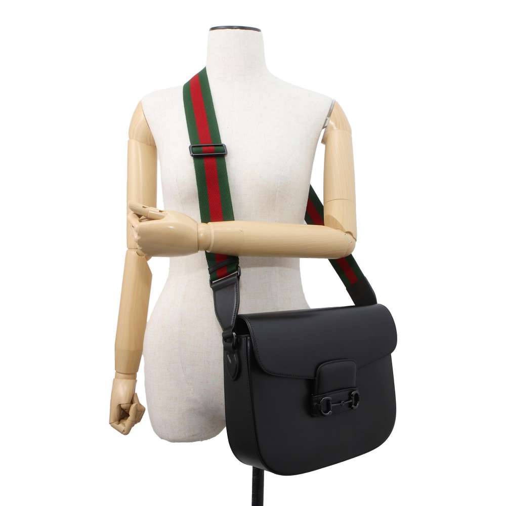 GUCCI Horsebit 1955 Shoulder Bag Black 700457 Leather