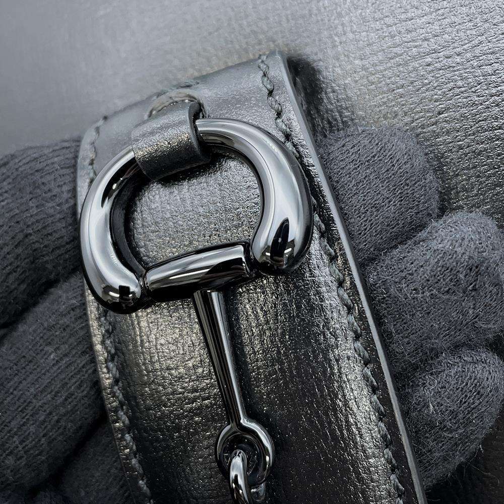 GUCCI Horsebit 1955 Shoulder Bag Black 700457 Leather