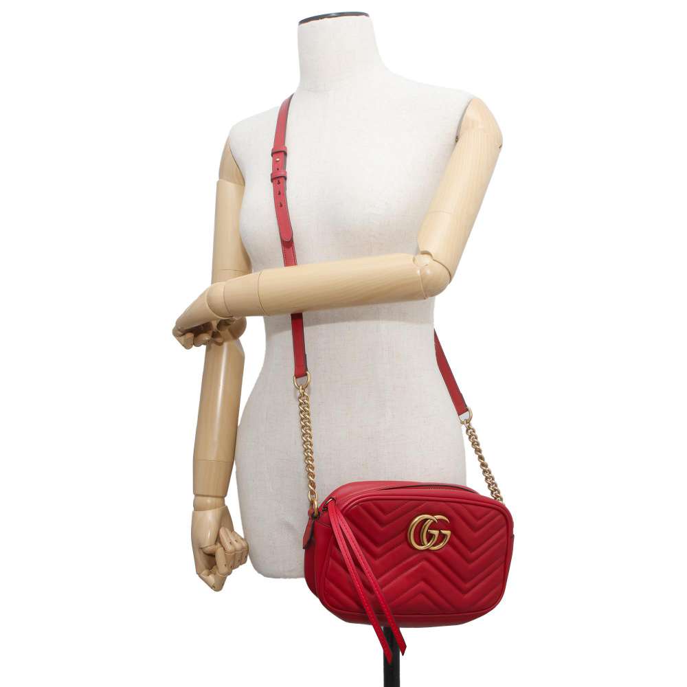 GUCCI GG Marmont Shoulder Bag Red 447632 Leather