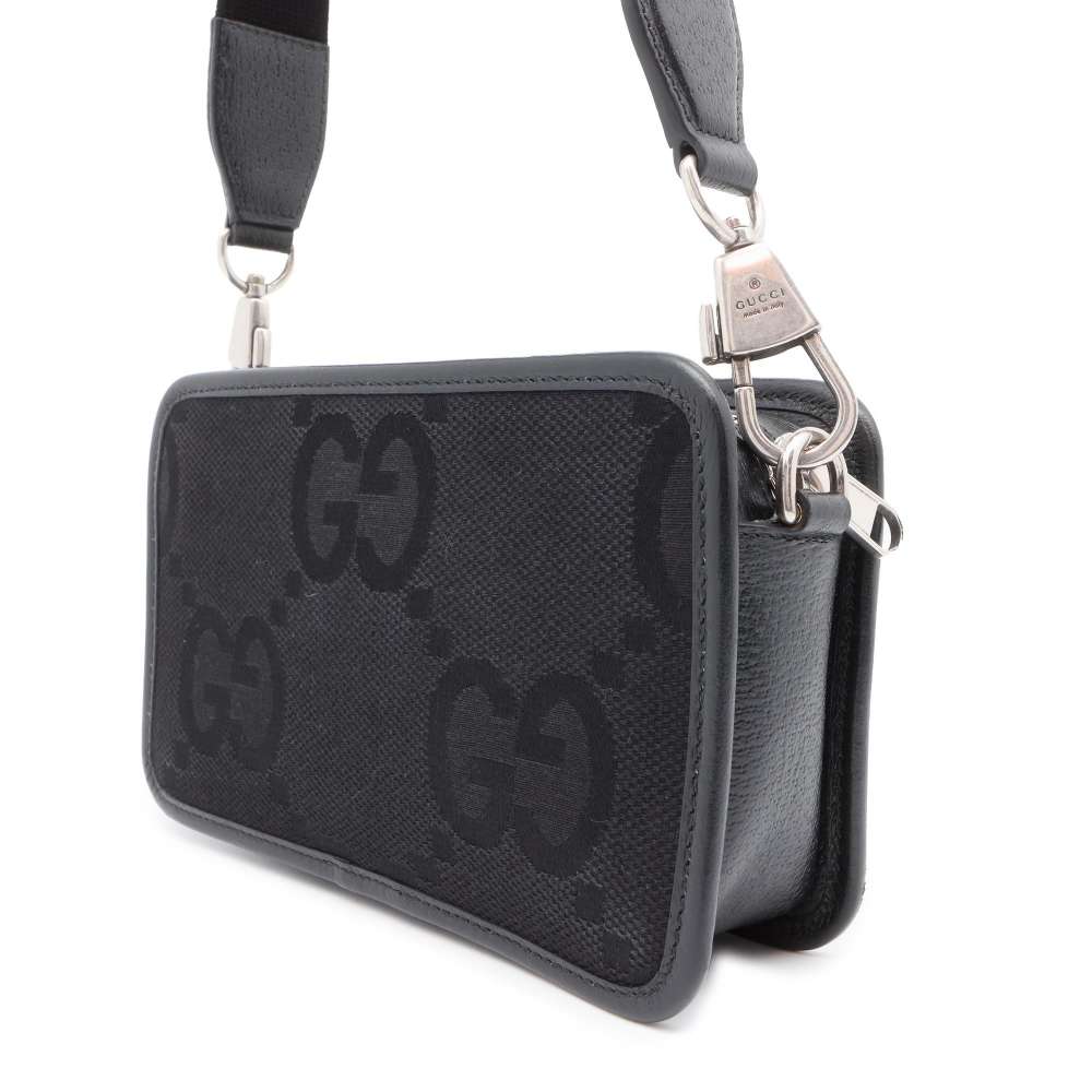 GUCCI Jumbo GG Shoulder Bag Black 696075 Canvas Leather