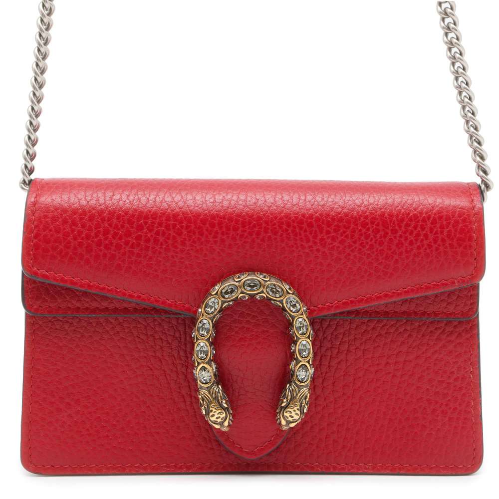GUCCI Dionysus ChainClutch Red 476432 Calf Leather Rhinestone