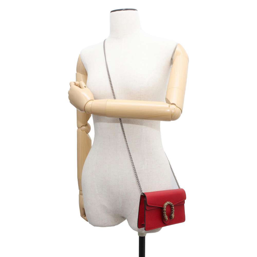 GUCCI Dionysus ChainClutch Red 476432 Calf Leather Rhinestone
