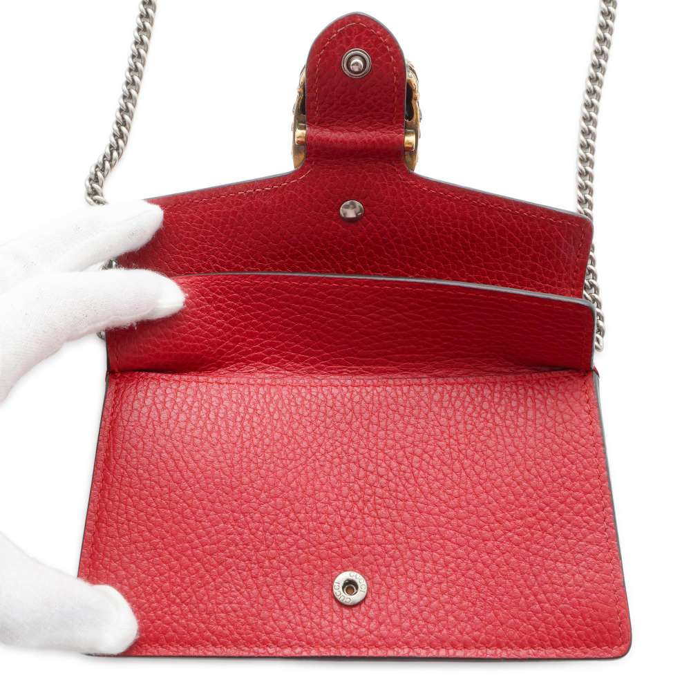 GUCCI Dionysus ChainClutch Red 476432 Calf Leather Rhinestone
