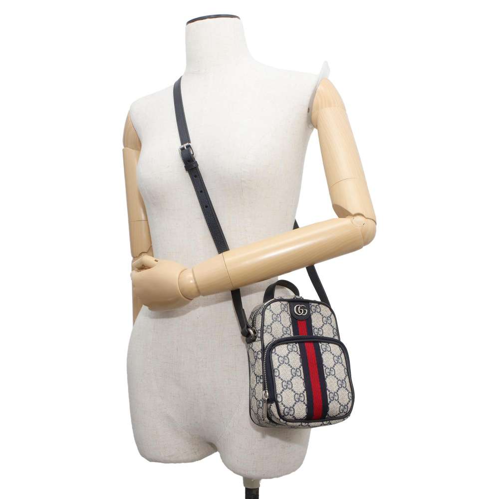 GUCCI Ophidia Shoulder Bag Beige/Navy 671682 GG SupremeCanvas Leather