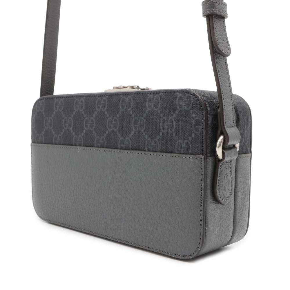 GUCCI Cutout Interlocking G Shoulder Bag Black/Gray 725341 GG SupremeCanvas Leather