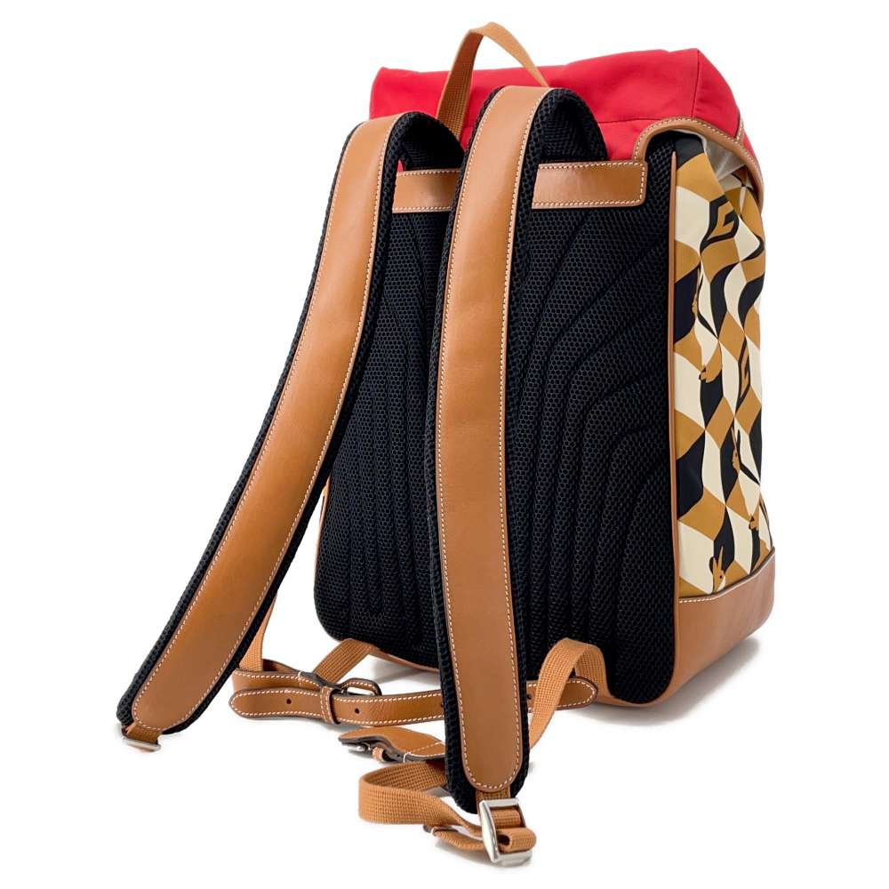 GUCCI Square G Rabbit Medium Backpack Red/Beige/Brown 696013 Leather Nylon