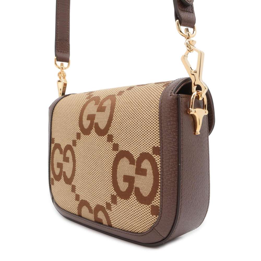 GUCCI Jumbo GG Horsebit 1955 Shoulder Bag Brown/Beige 658574 Canvas Leather