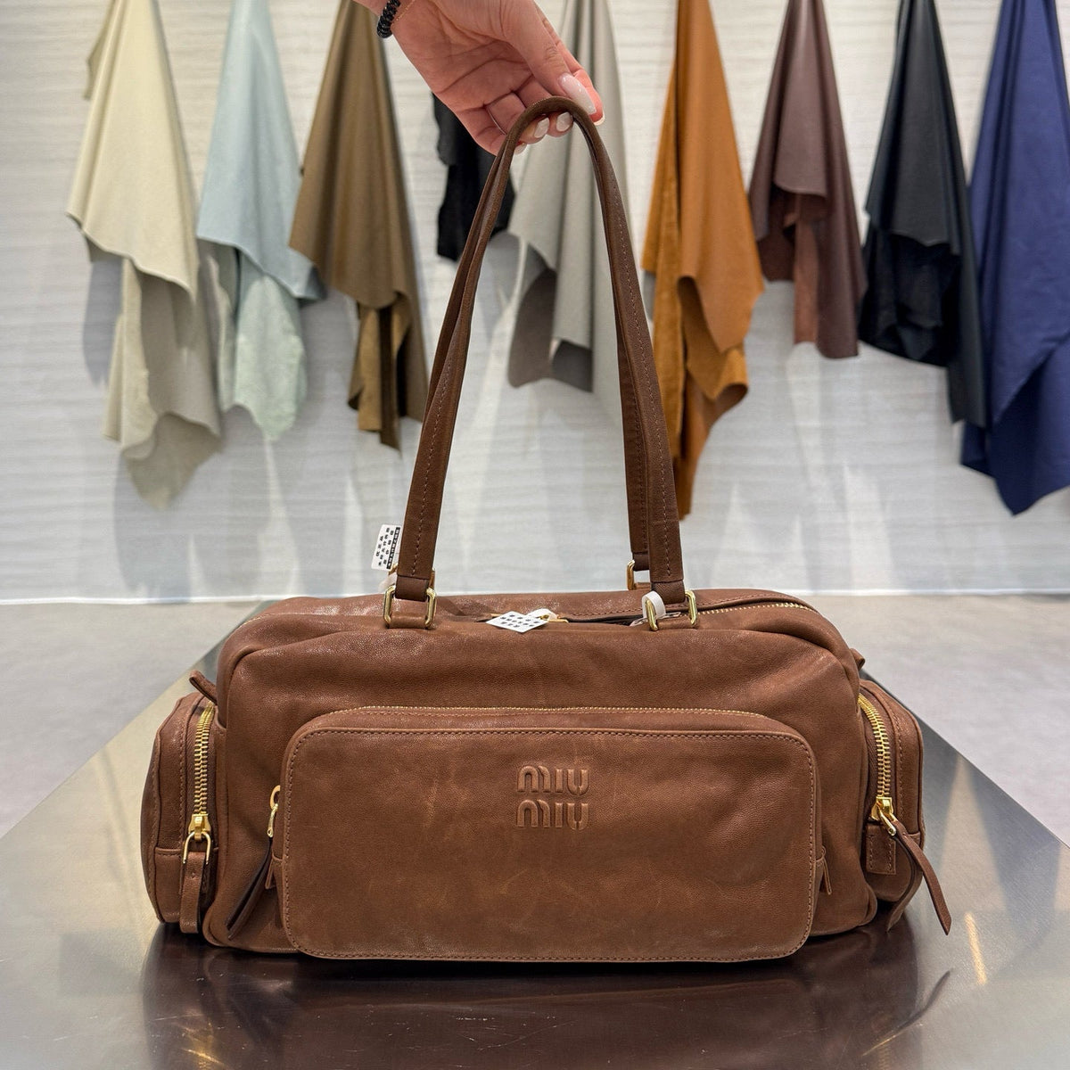 MIU M NAPPA LEATHER TOP HANDLE BAG