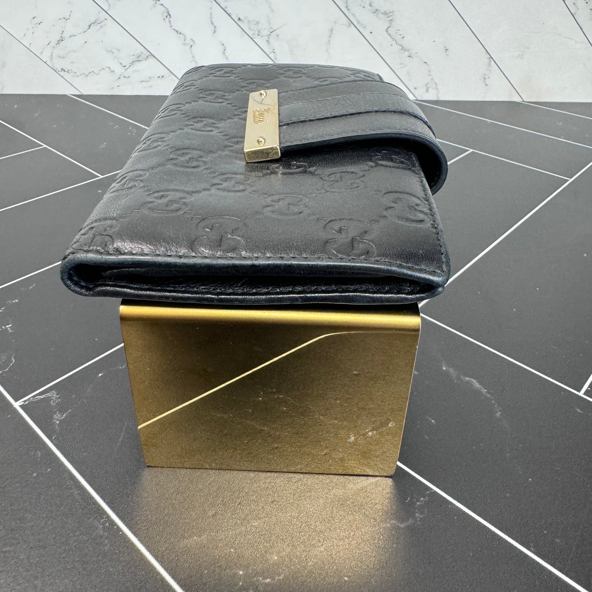 Gucci Black Guccisma Leather Long Wallet