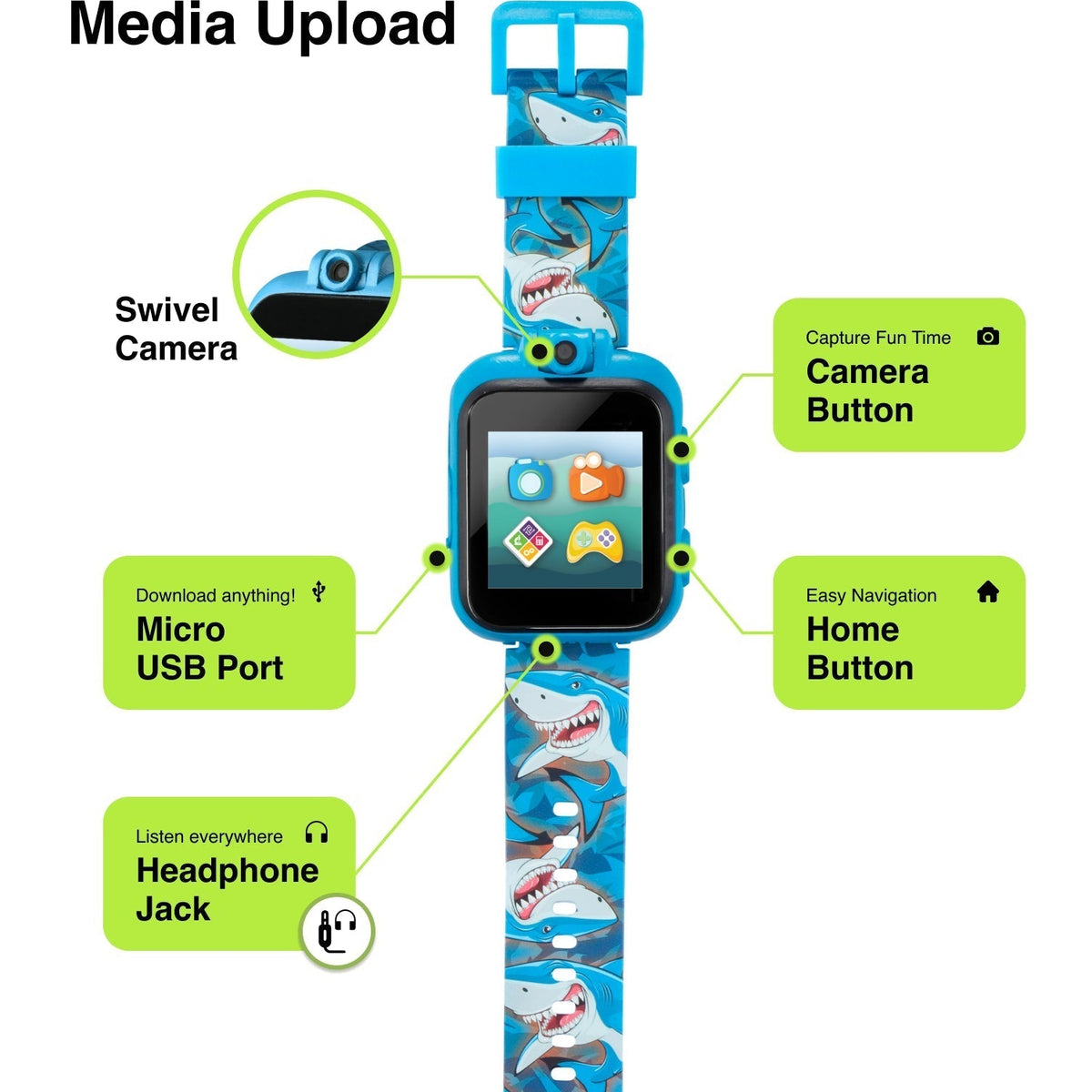 Playzoom Kids Smartwatch & Earbuds Set: Blue Shark