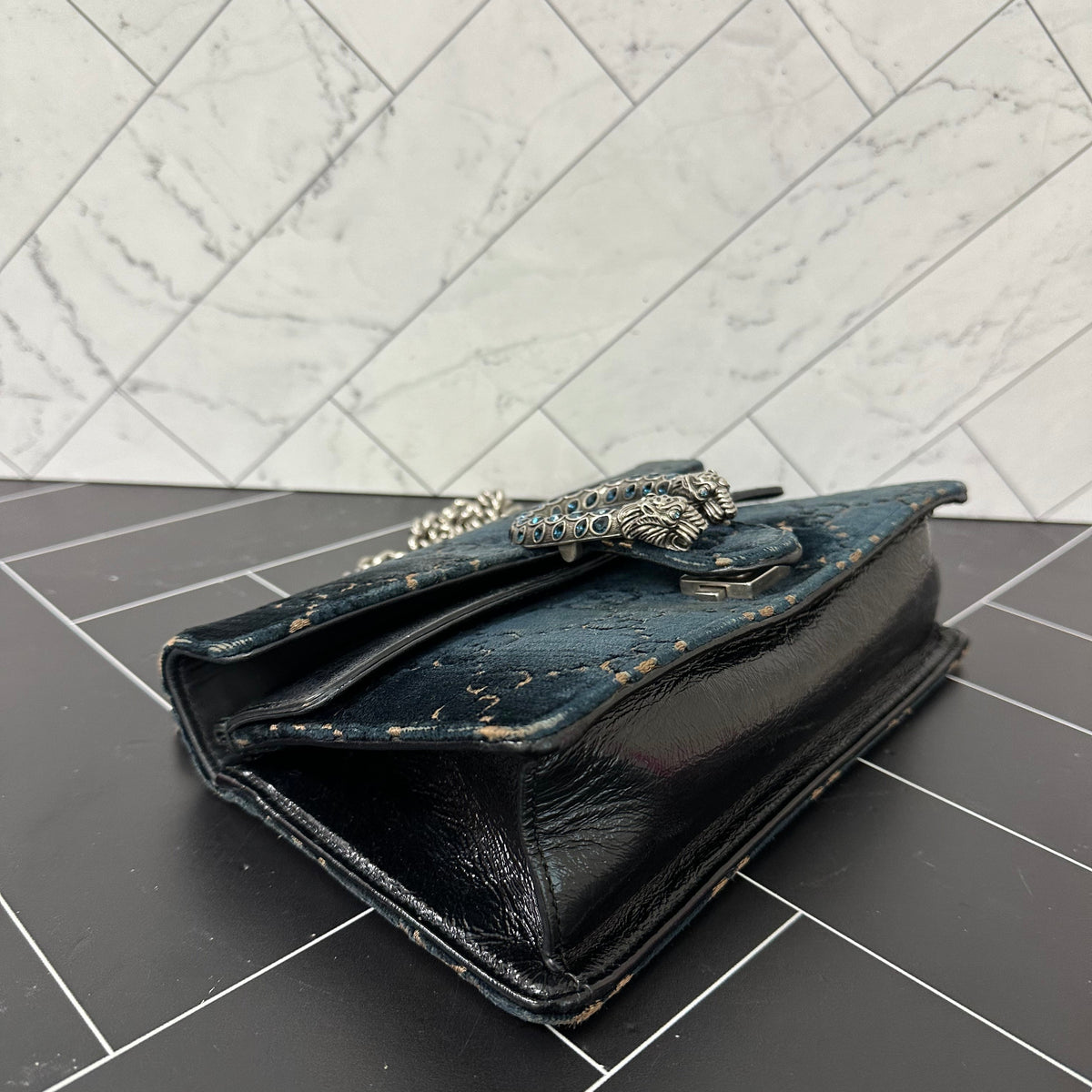 Gucci Blue Velour Small Dionysus Crossbody Bag