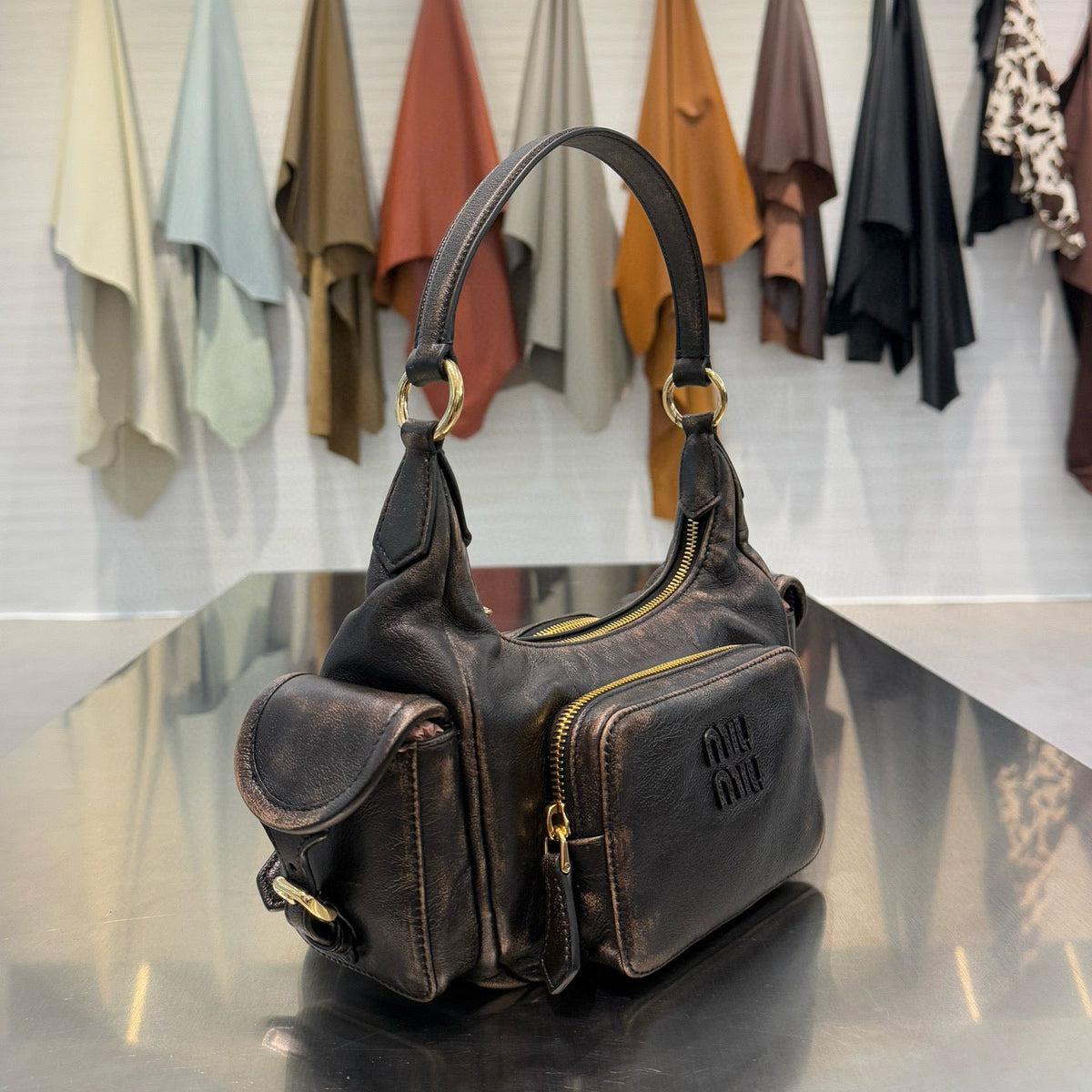 MIU M POCKET NAPPA LEATHER BAG