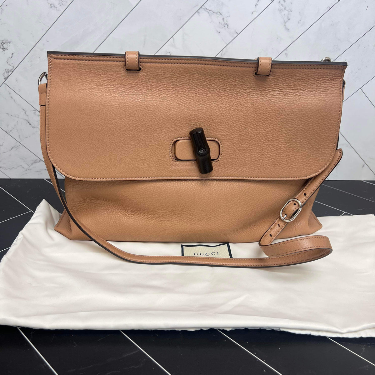 Gucci Neutral Large Bamboo Daily Top Handle Bag