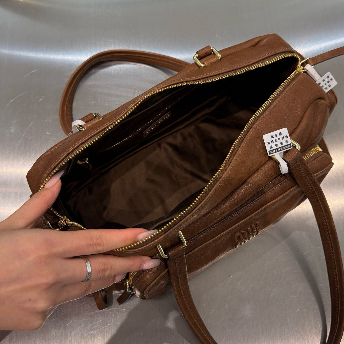 MIU M NAPPA LEATHER TOP HANDLE BAG