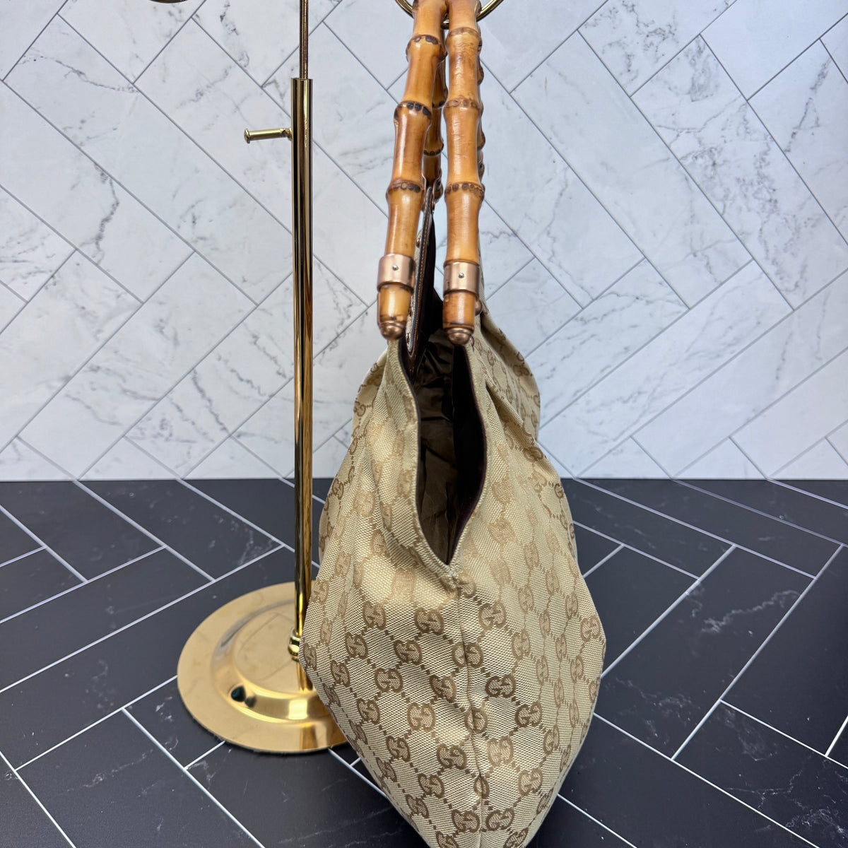 Gucci Vintage Bamboo Large Canvas Tote Bag