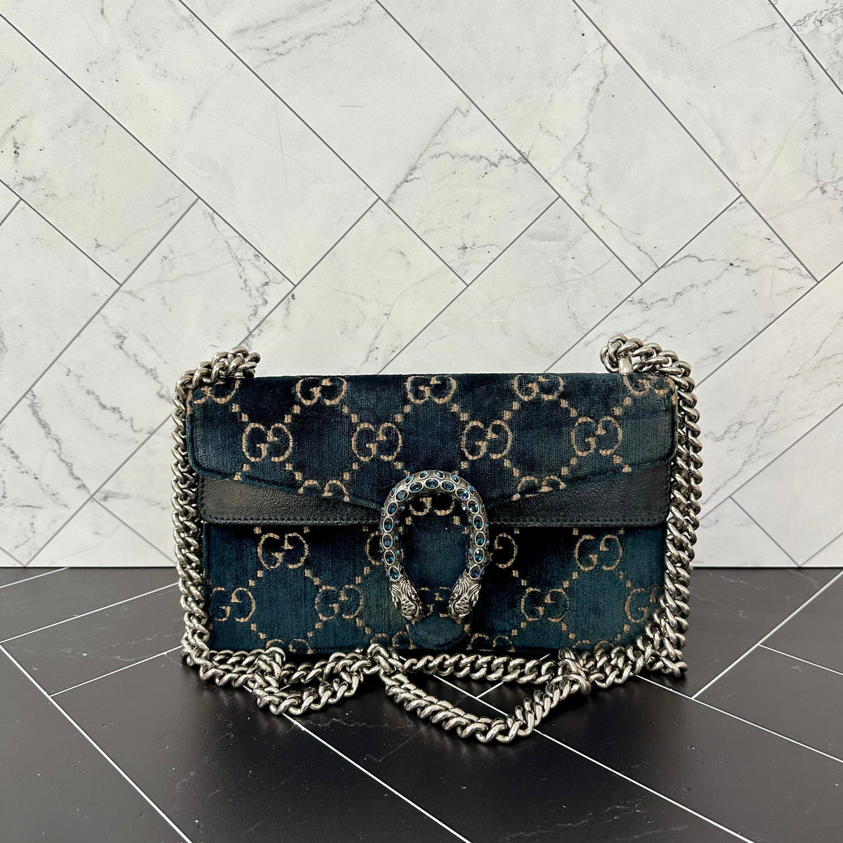 Gucci Blue Velour Small Dionysus Crossbody Bag