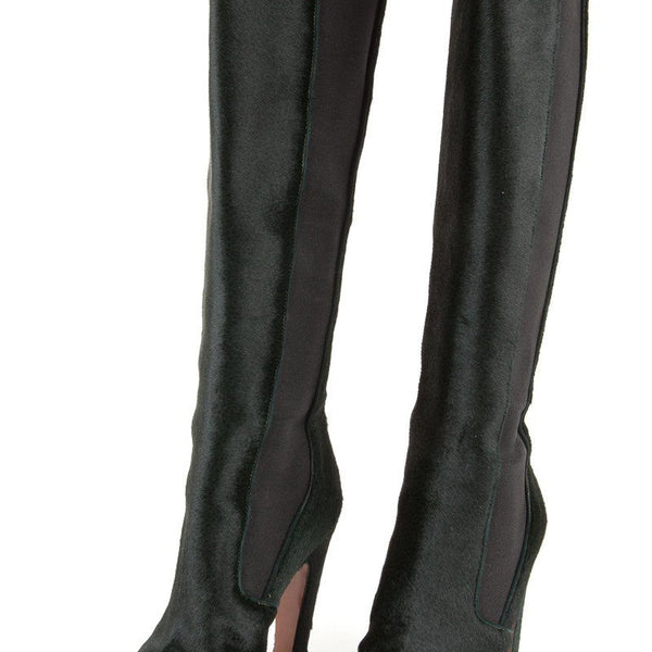 Alaïa 38 Dark Green Pony Hair Knee High Boots
