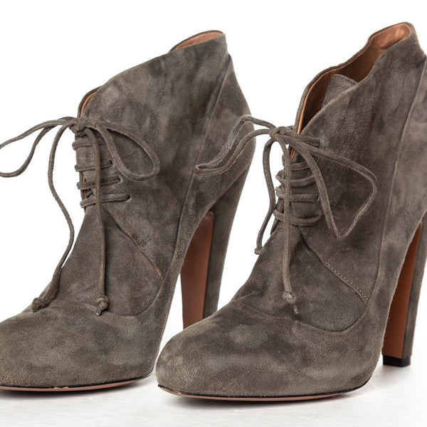 Alaïa Grey Suede Lace-Up Ankle Boots 38