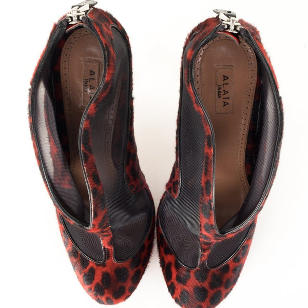 Alaïa Red Leopard Round Toe Ankle Booties 41