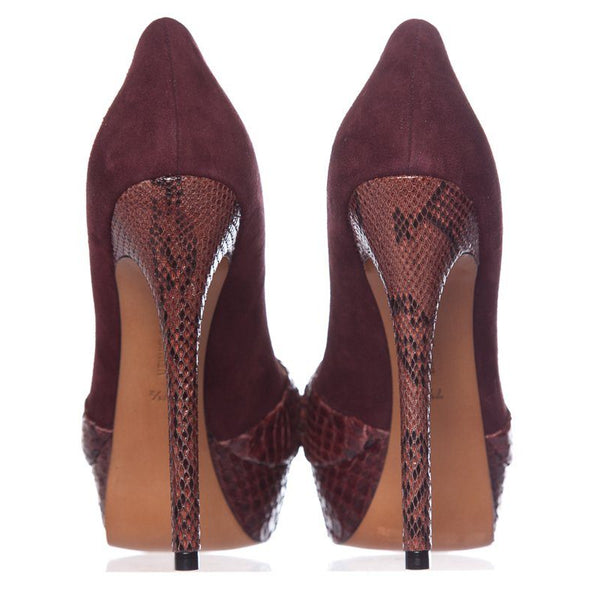 Alexandre Birman Burgundy Suede Peep Toe Pumps SZ 37.5