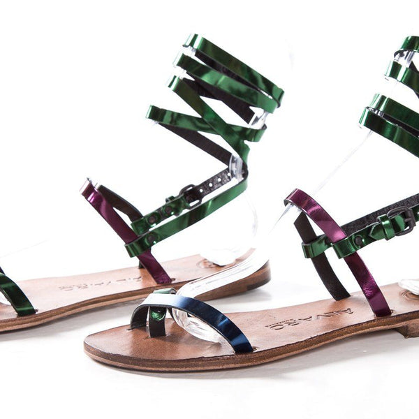 Alvaro Gonzalez Multicolored Metallic Leather Sandals SZ 37 NWT SALE