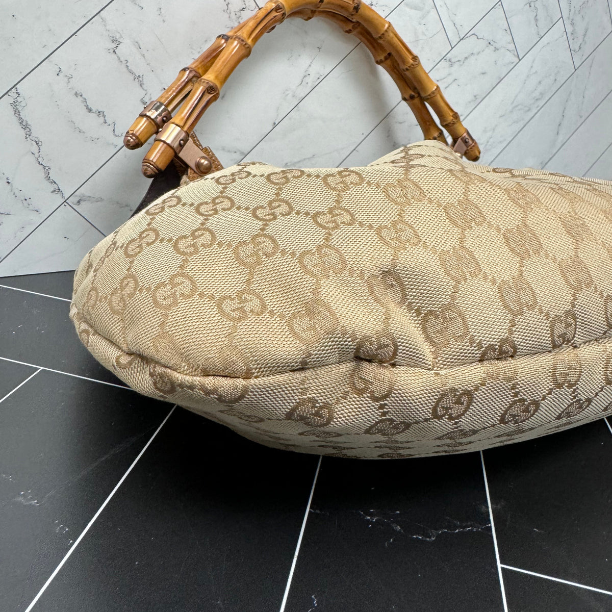 Gucci Vintage Bamboo Large Canvas Tote Bag