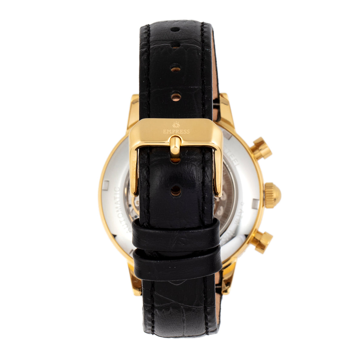 Empress Beatrice Automatic Skeleton Dial Leather-Band Watch w/Day/Date - Gold/Black
