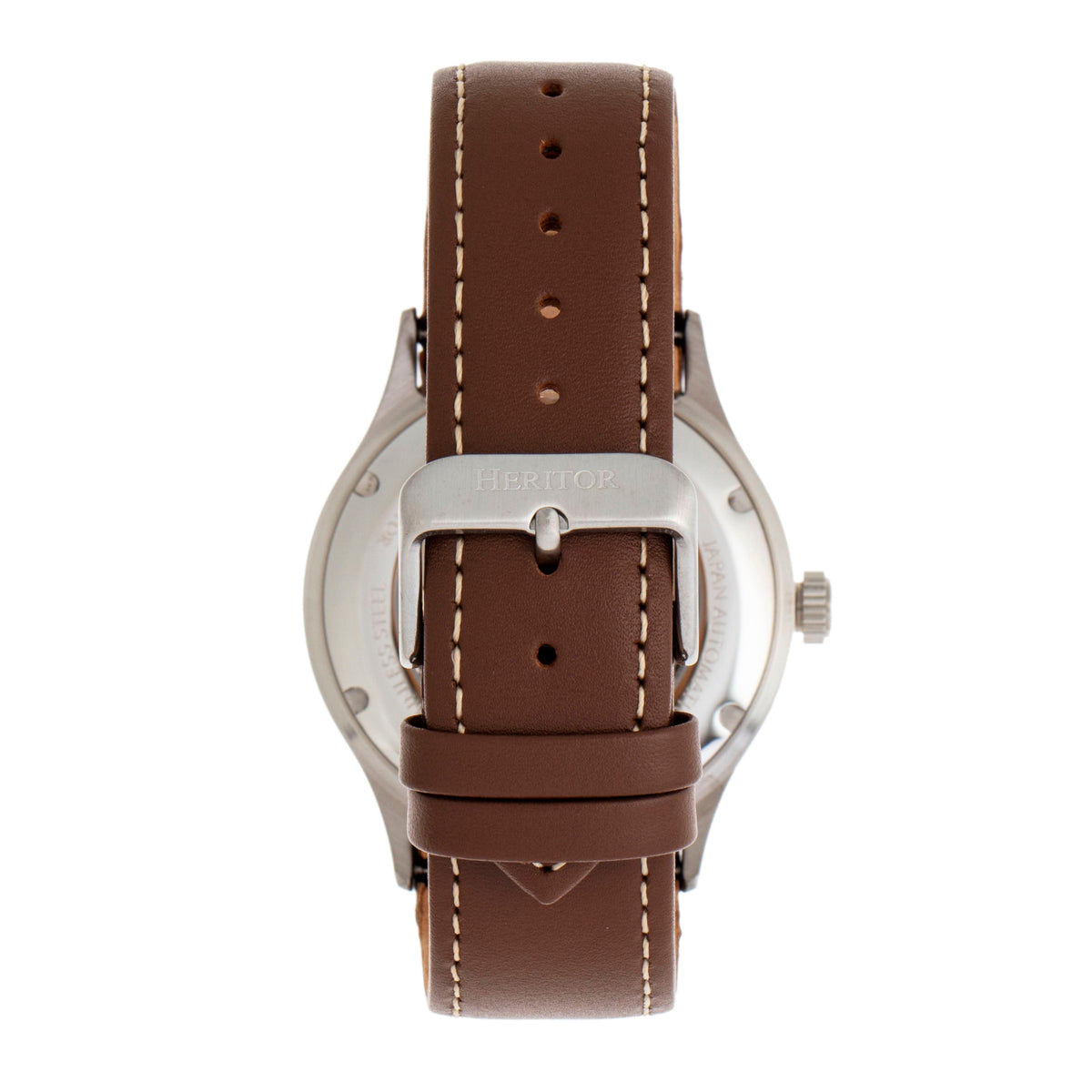 Heritor Automatic Antoine Semi-Skeleton Leather-Band Watch - Silver/Tan