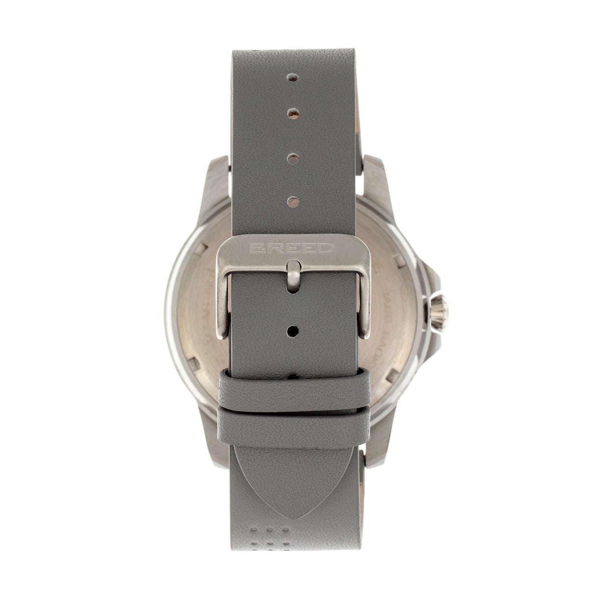 Breed Revolution Leather-Band Watch w/Date - Light Grey
