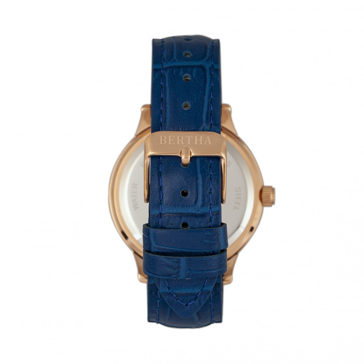 Bertha Eden Mother-Of-Pearl Leather-Band Watch w/Date - Blue/Rose Gold