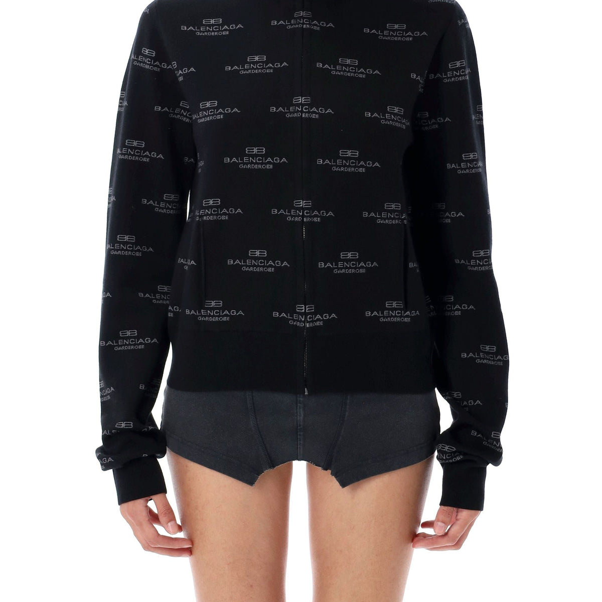 BALENCIAGA All-over Logo Zip-up Cardigan - Size XL