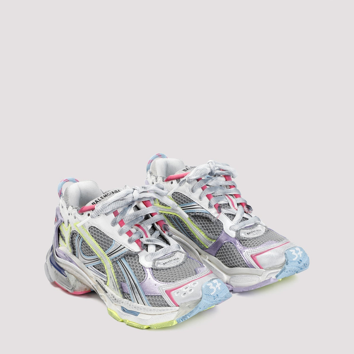 BALENCIAGA Sleek Mesh Sneakers with Lilac and Yellow Accents