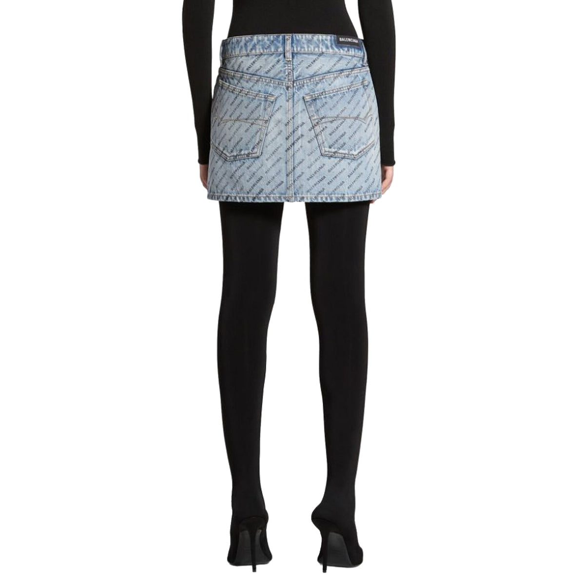 BALENCIAGA Logo Print Denim Skirt