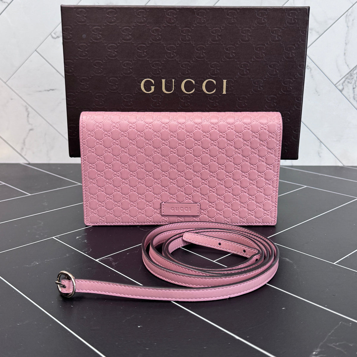Gucci Pink Microguccissima Wallet on a Chain