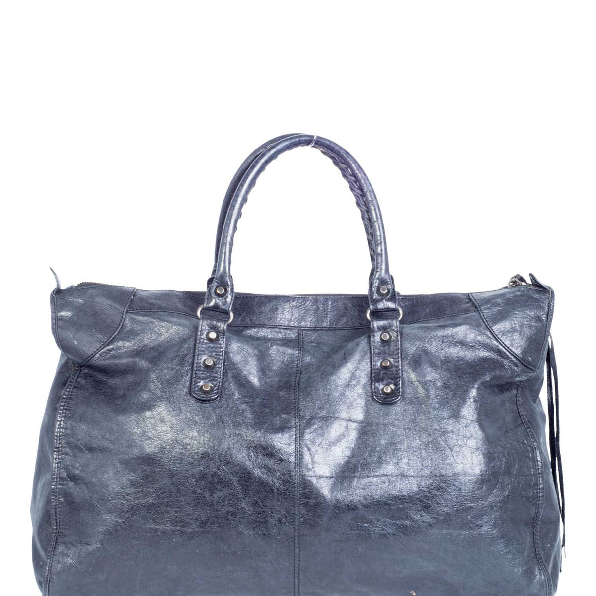 balenciaga Distressed Leather Classic Hardware City Duffle Bag Black