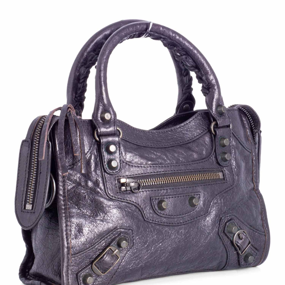 balenciaga Distressed Leather Classic Hardware Mini City Bag Black