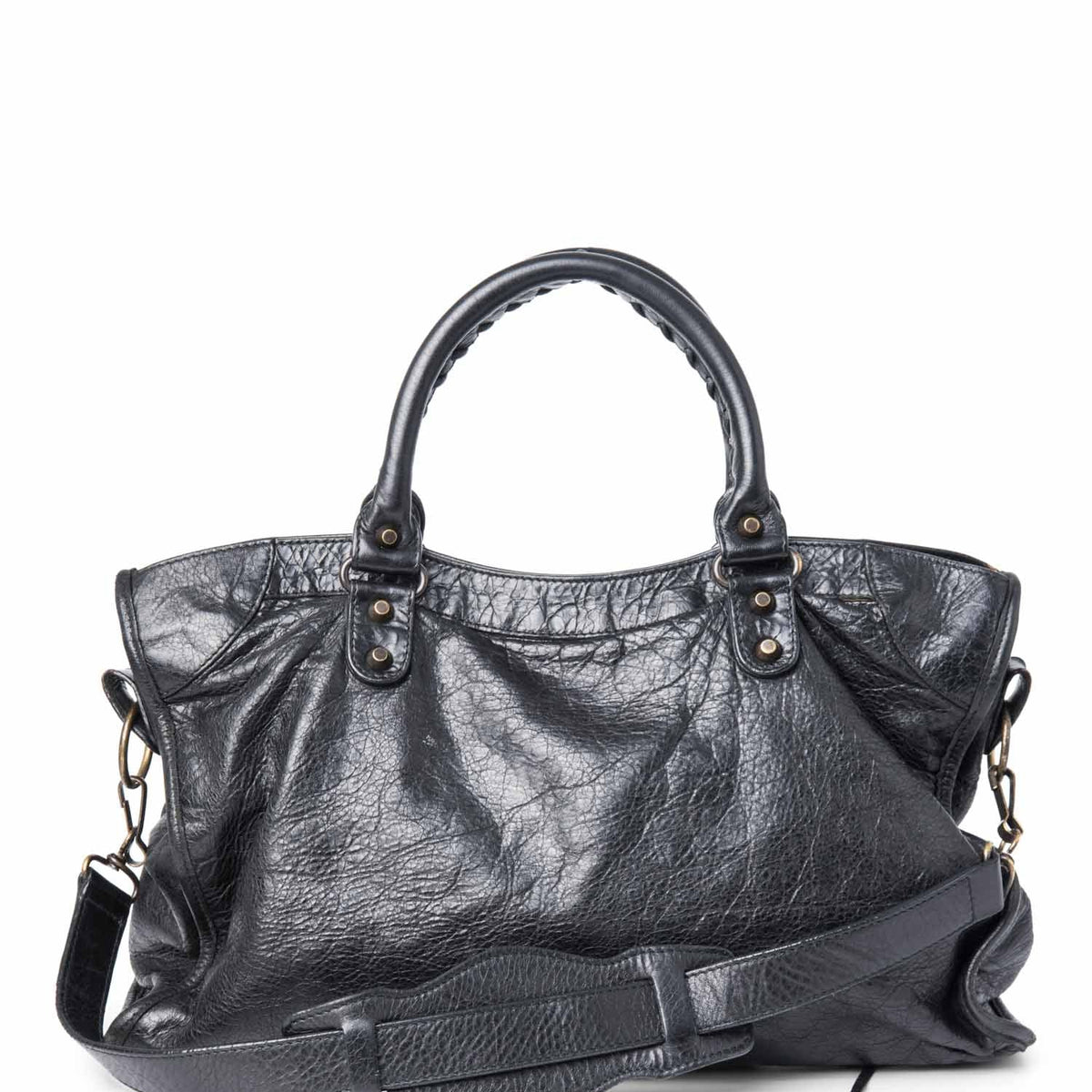 balenciaga Leather City Bag Black