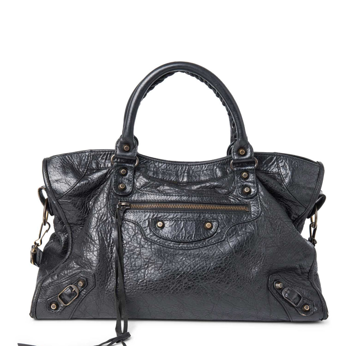 balenciaga Leather City Bag Black