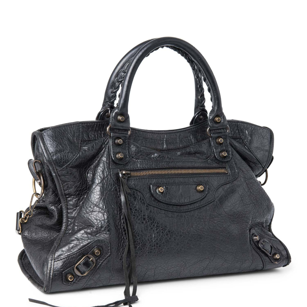 balenciaga Leather City Bag Black
