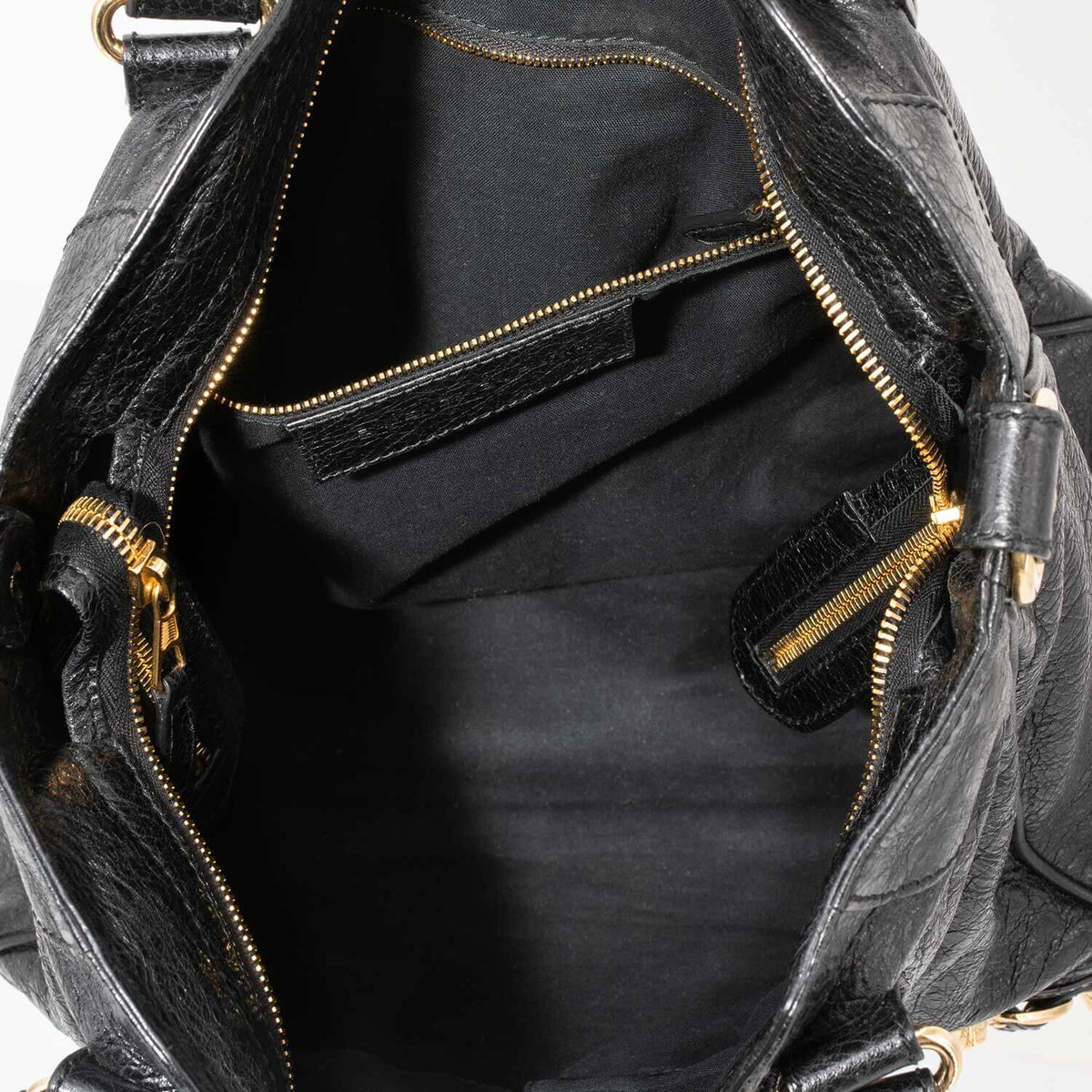 balenciaga Leather Gold City Shoulder Bag Black
