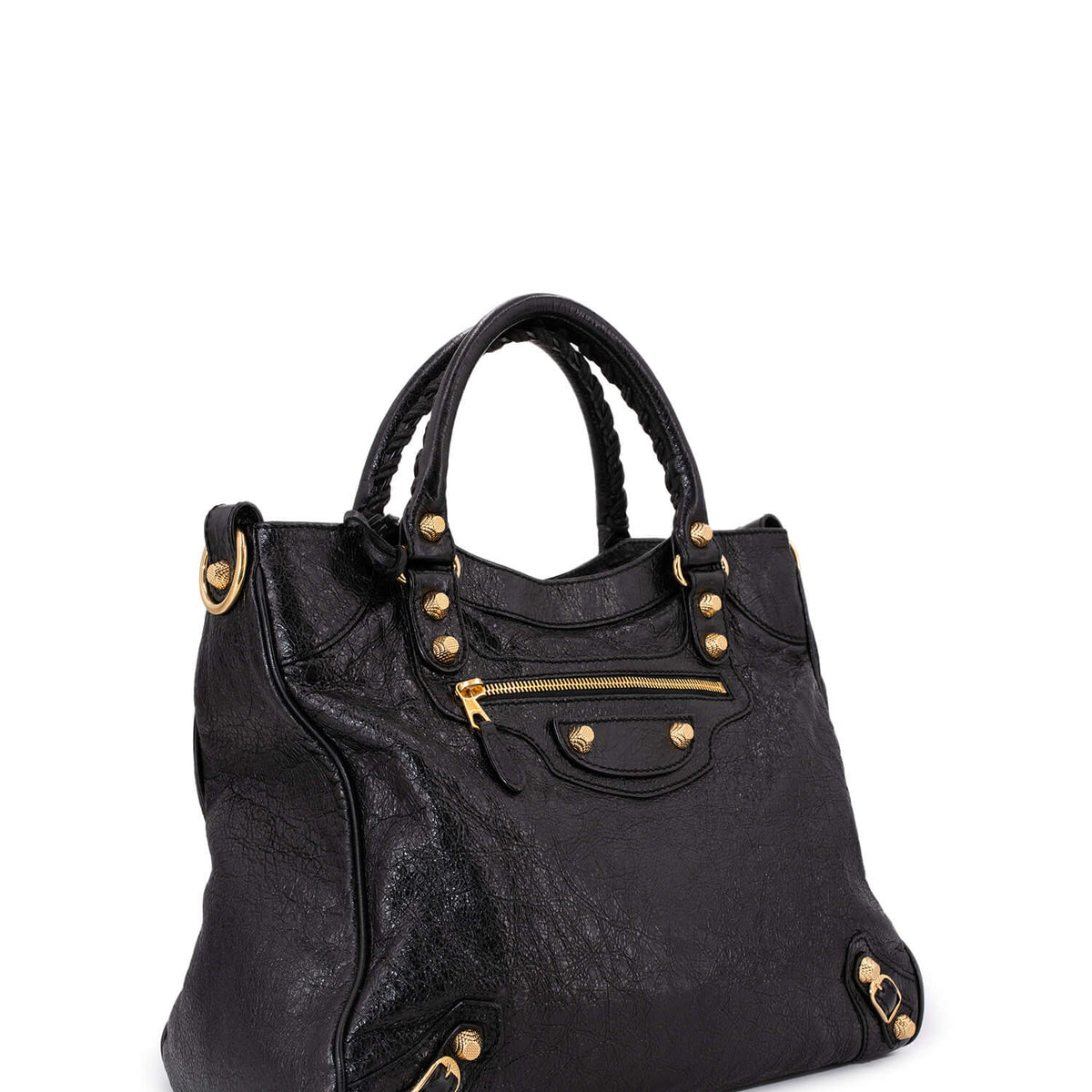 balenciaga Leather Gold City Shoulder Bag Black