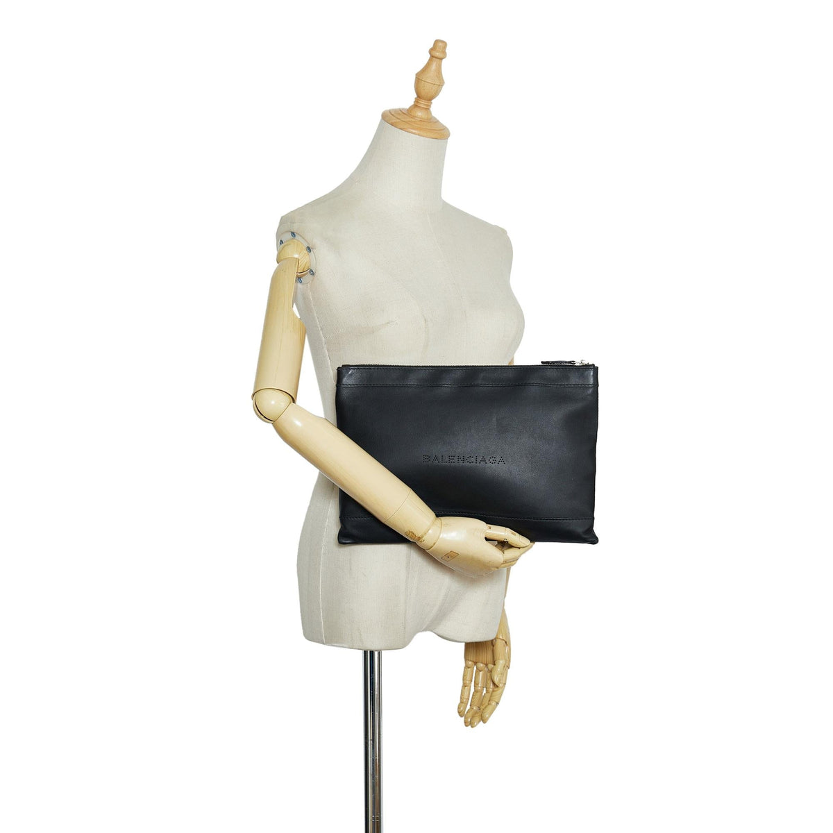 Balenciaga Punch Logo Navy Clip Clutch (SHG-8N4brT)
