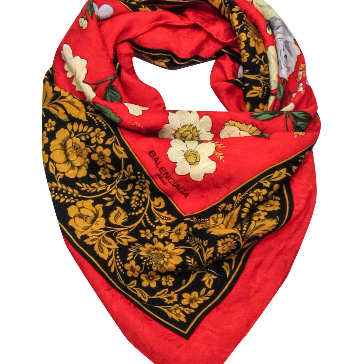 balenciaga - Red Floral Silk Square Scarf