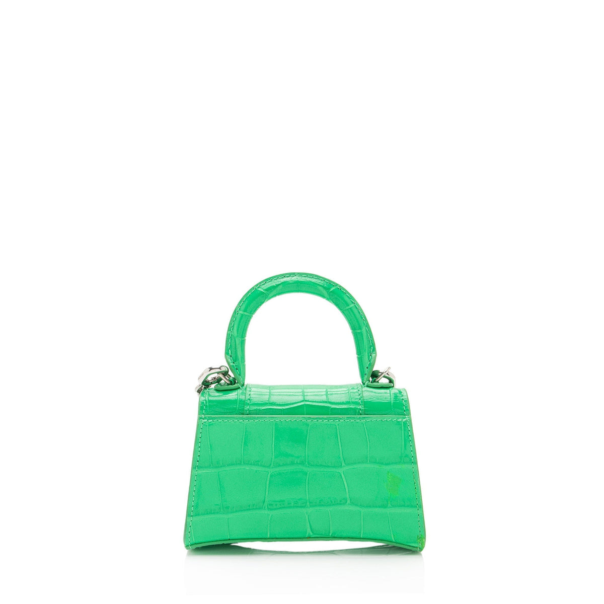 Balenciaga Shiny Croc Embossed Calfskin Hourglass Super Nano Top Handle Bag (SHF-c6OAtN)