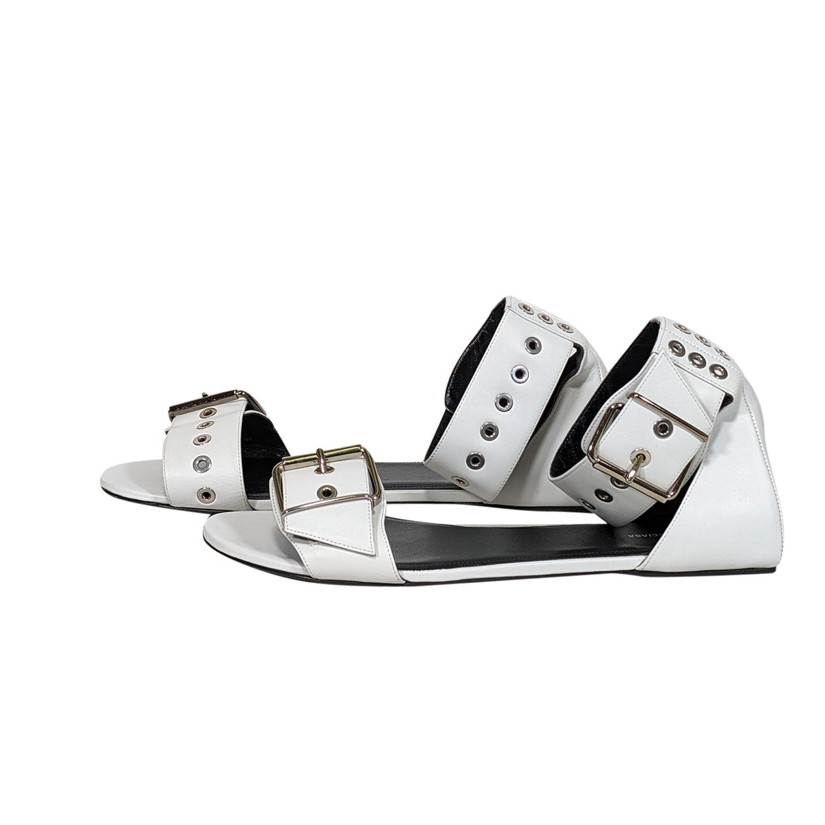 balenciaga - White Leather Strappy Buckle Detail Sandals Sz 10